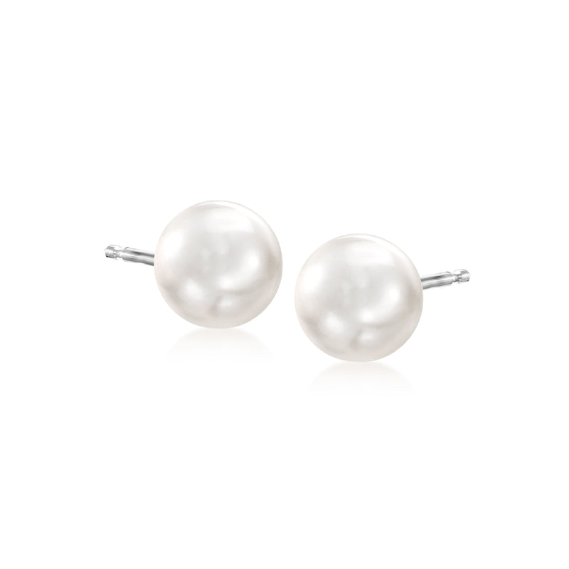 Cultured Akoya pearl stud earrings in 14kt white gold, round pearls