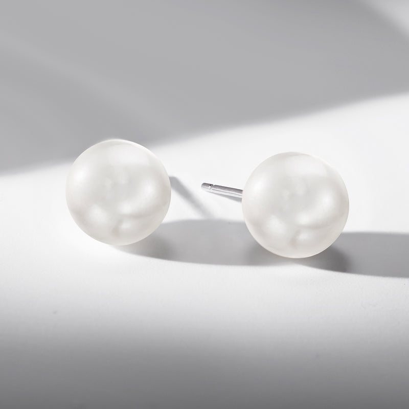 Cultured Akoya pearl stud earrings with 8–8.5mm white round pearls and bar backs