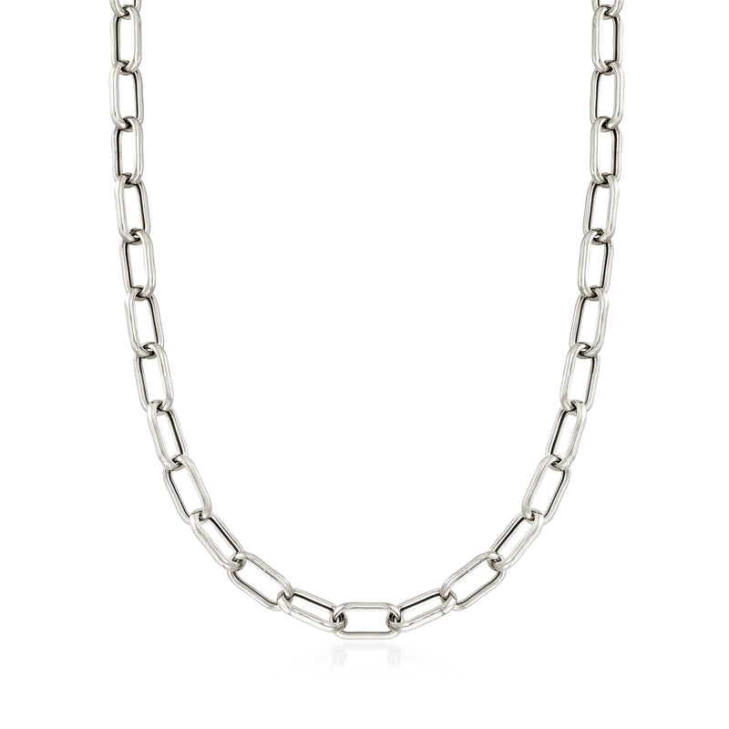 Sterling silver paper clip link necklace with long chain and small clasp
