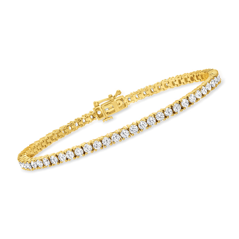 18kt gold over sterling diamond tennis bracelet with round stones and box clasp