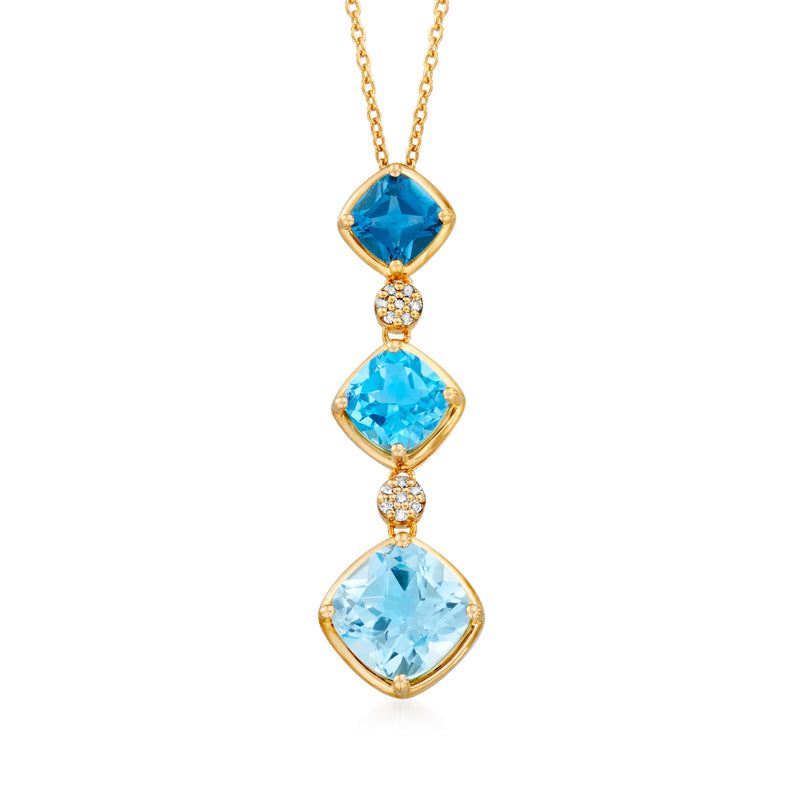 18kt gold over sterling necklace with three blue topaz drops and diamond accents