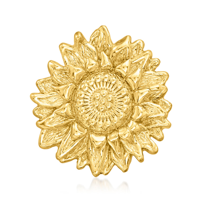Gold sunflower slide pendant with textured petals and filigree center