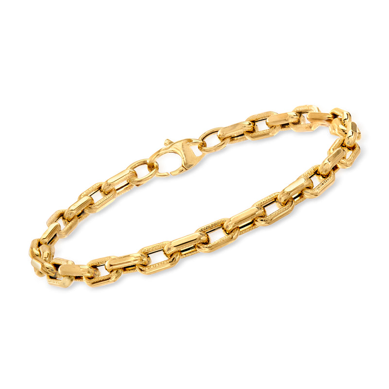 14kt yellow gold paper clip link bracelet with textured and polished segments