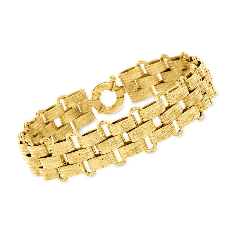 Yellow gold 14kt panther-link bracelet with woven texture and hinged clasp
