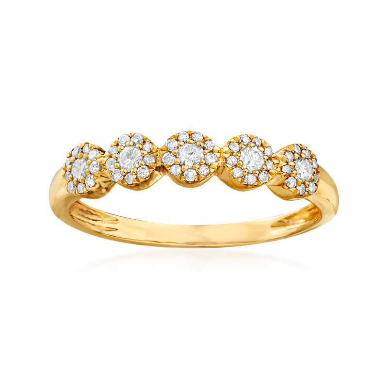 14kt yellow gold diamond circle ring with round bezel-set stones, 0.25 ct total weight
