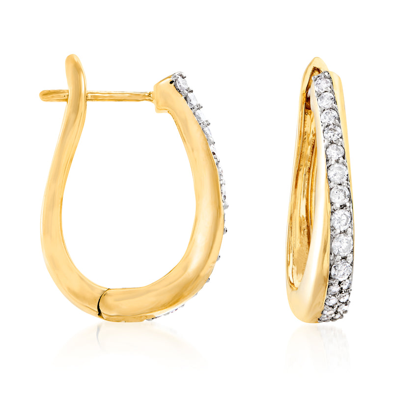 18kt gold over sterling diamond hoop earrings with pavé-set stones, shown front and side