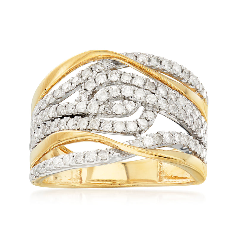 18kt gold over sterling diamond open-swirl ring with pavé-set stones