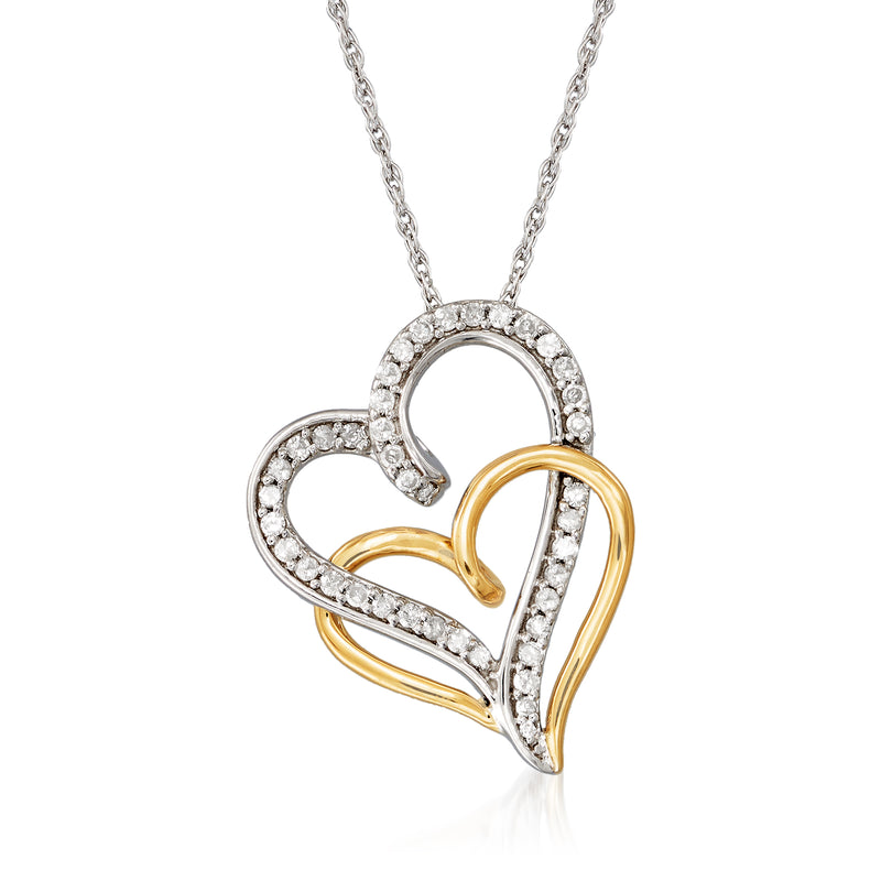 Sterling silver and 14kt yellow gold open-heart diamond pendant necklace