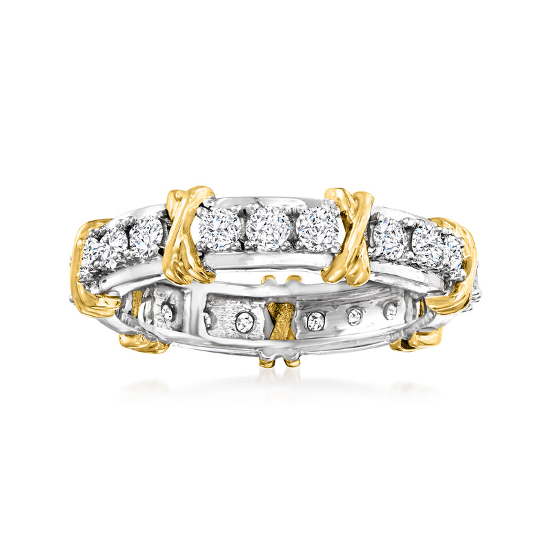 Diamond X station eternity band in two-tone gold