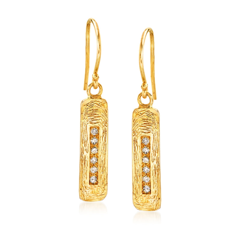 18kt gold over sterling diamond vertical bar drop earrings with inset round stones