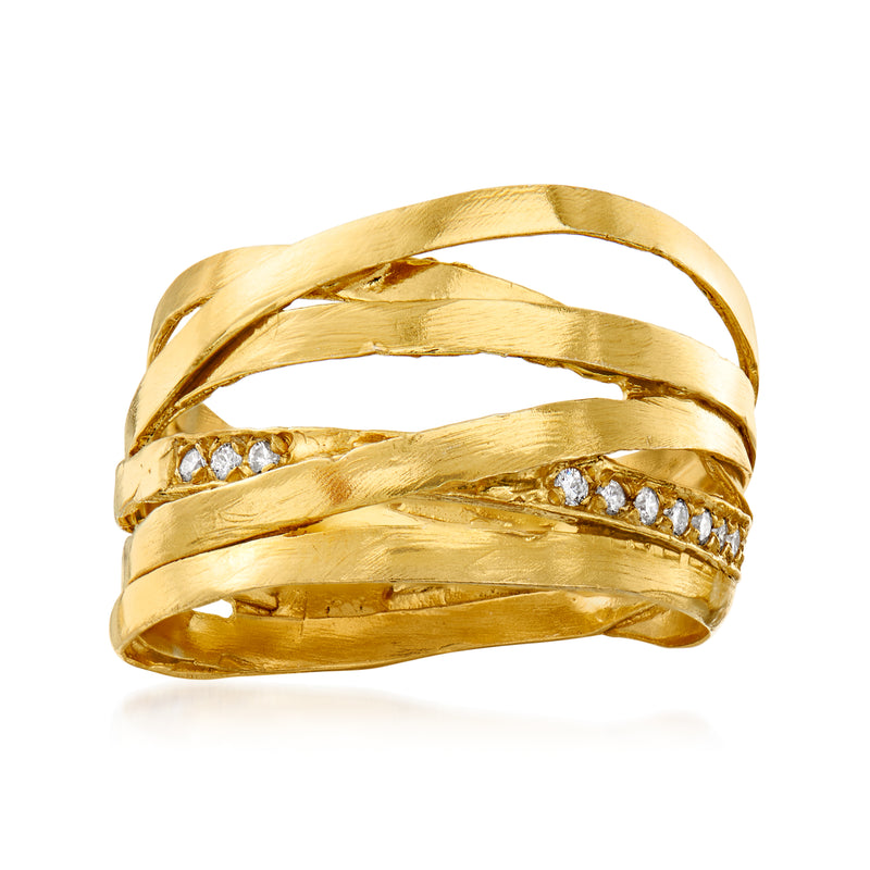 Gold over sterling highway ring with diamond accents on braided band