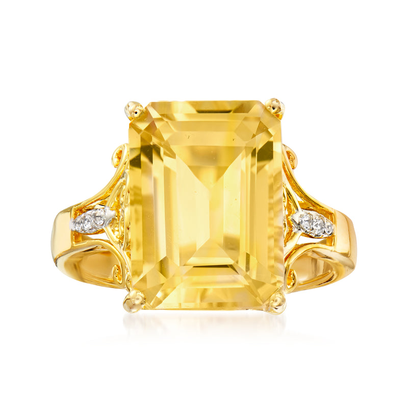 Citrine and white topaz ring in gold over sterling, square center stone with side accents