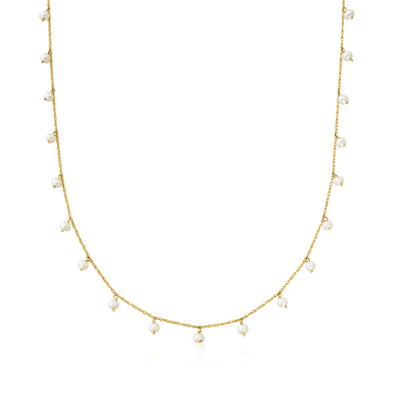Cultured pearl necklace in 14kt yellow gold with small round pearls on a fine chain