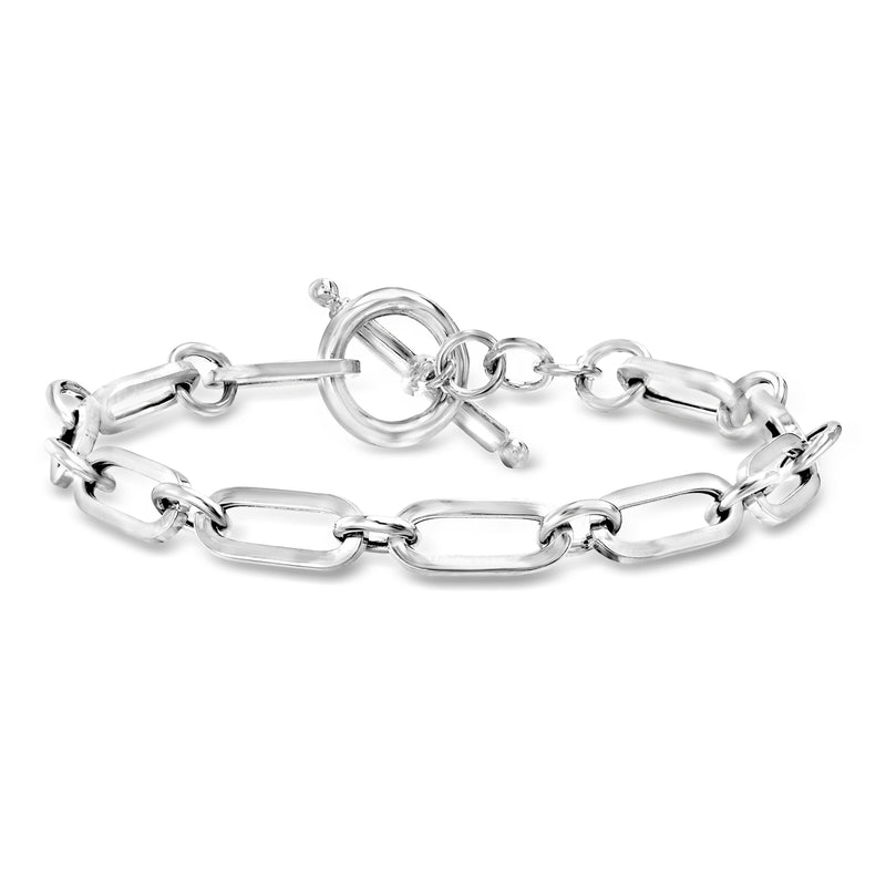 Sterling silver paperclip link bracelet with round toggle clasp