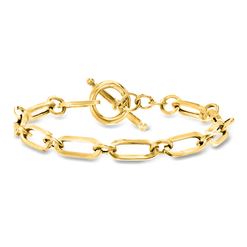 Gold-tone paperclip link bracelet with round toggle clasp