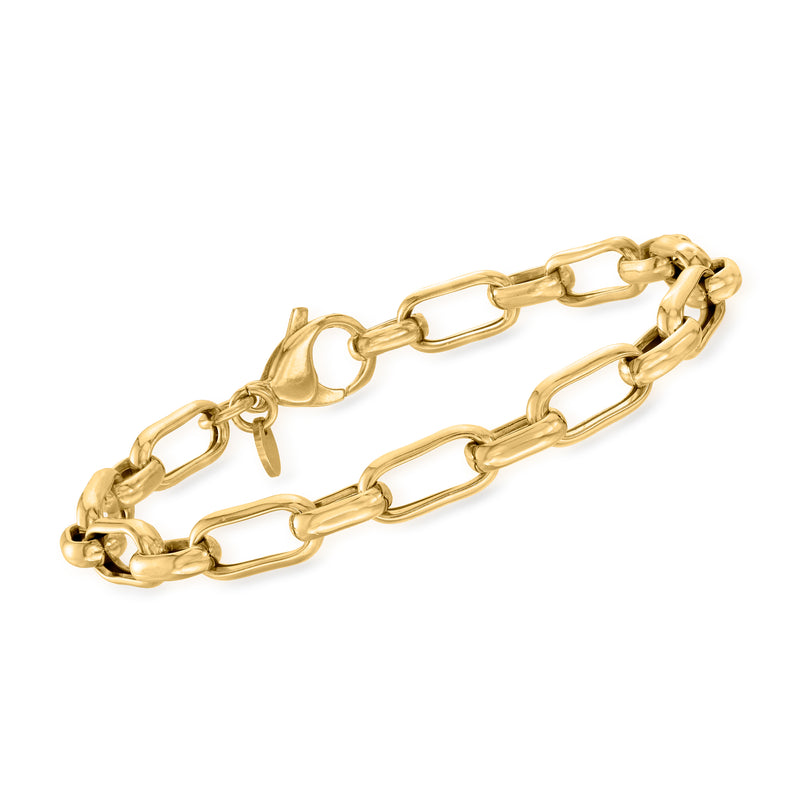 Gold over sterling paper clip link bracelet with clasp, polished gold finish