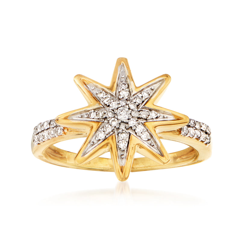 Diamond star ring in 18kt gold over sterling with pavé diamond accents