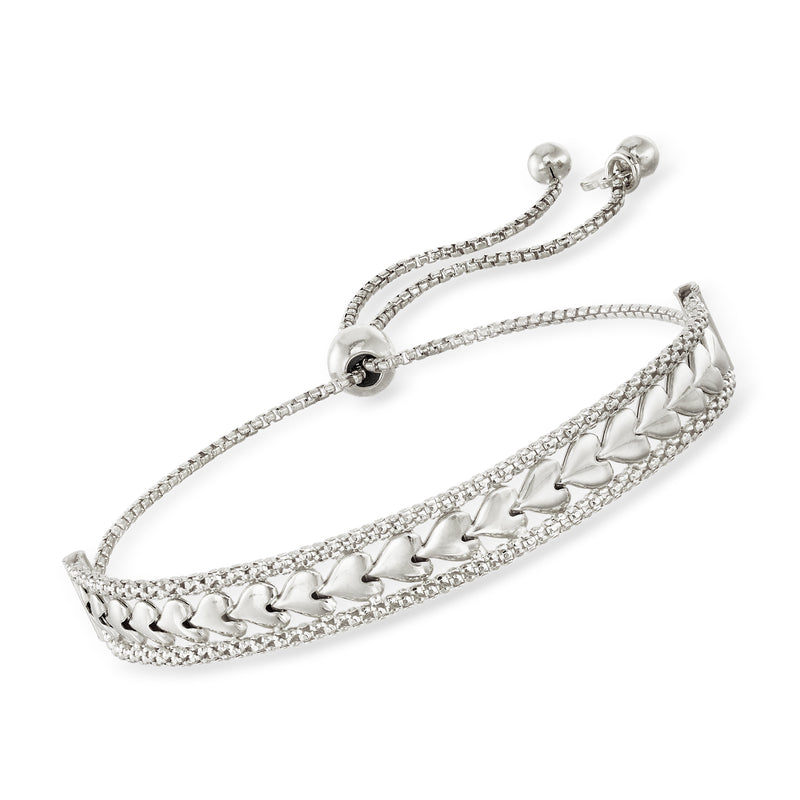 Italian sterling silver bolo bracelet with heart pattern center and bead clasp ends