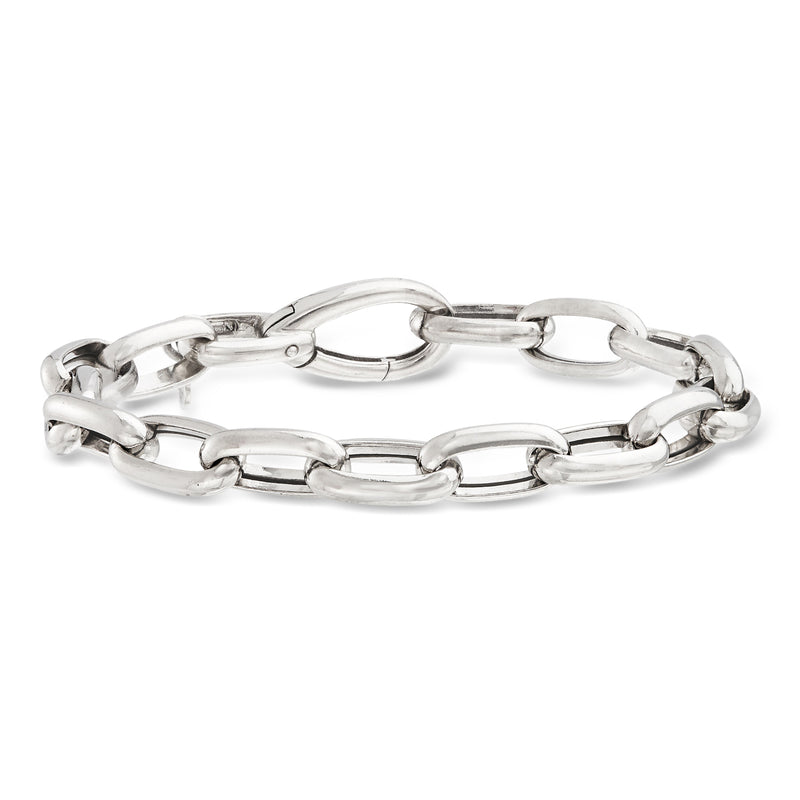 Sterling silver paper-clip link bracelet with oval interlocking links, polished finish