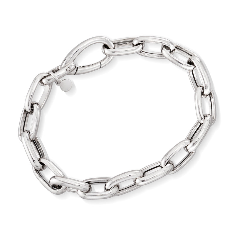 Sterling silver paper-clip link bracelet with secure clasp, oval links, polished shine
