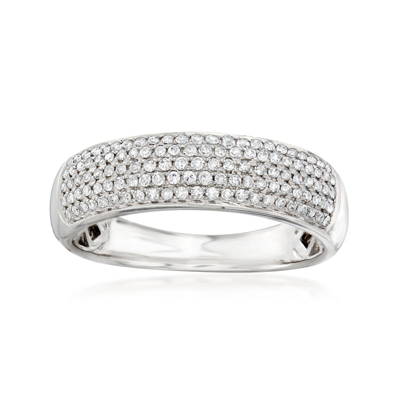 14kt white gold diamond multi-row ring with pavé-set stones
