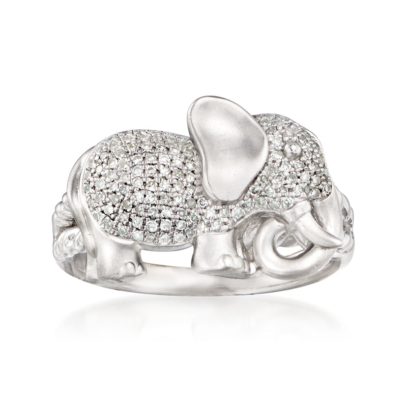 Sterling silver elephant ring with pavé diamonds