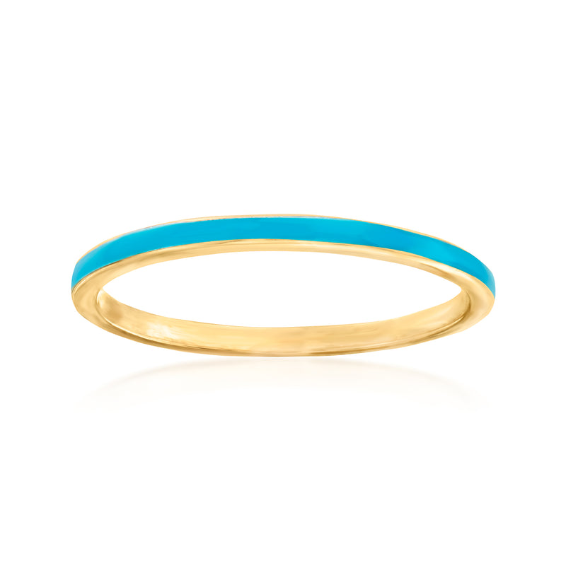 Turquoise enamel ring with slim gold band, glossy finish