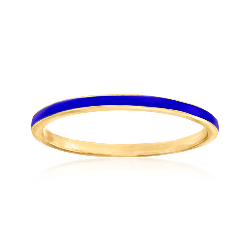 18kt gold over sterling ring with navy enamel band, slim polished profile