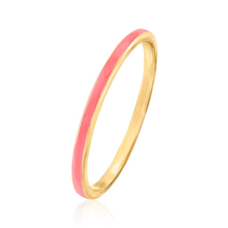 Pink enamel slim band ring with gold-tone profile