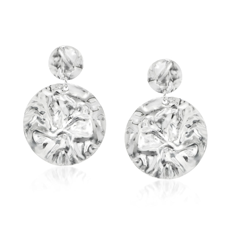 Sterling silver crinkle drop earrings with textured round discs