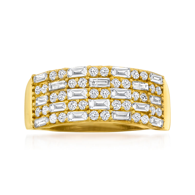 14kt yellow gold diamond ring with baguette and round stones
