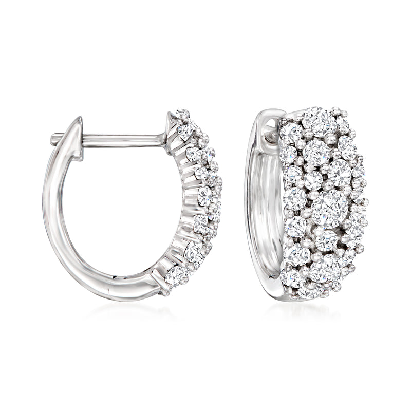 Diamond huggie hoop earrings in 14kt white gold with pavé-set diamonds