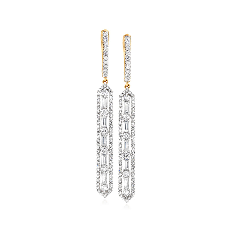Diamond huggie hoop drop earrings in 14kt yellow gold