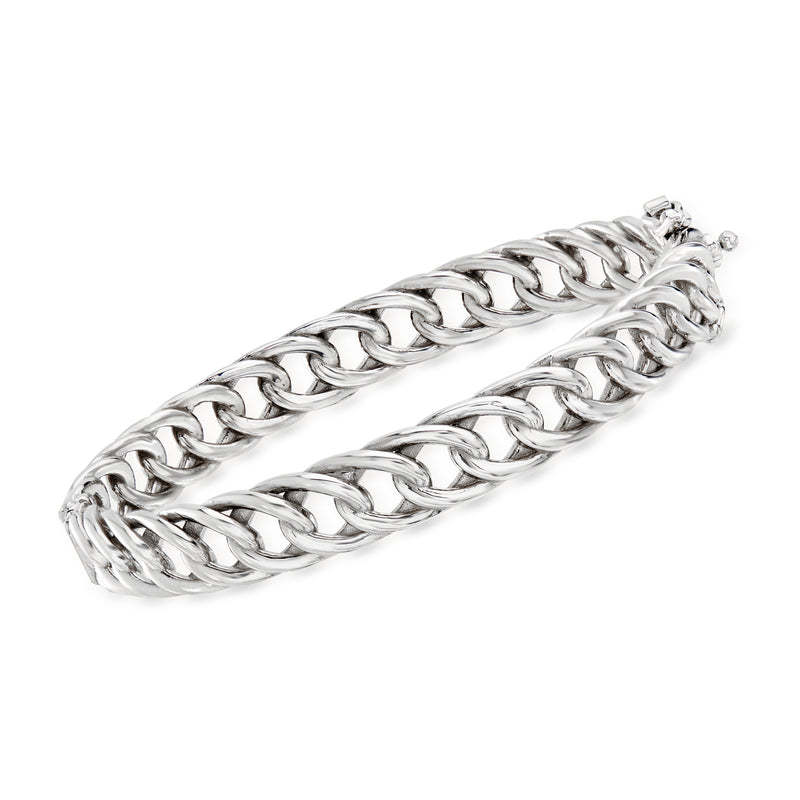 Italian sterling silver curb-link bangle bracelet with polished interlocking chain links