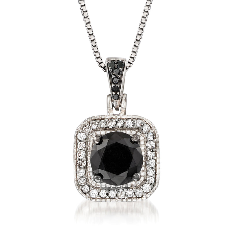 Sterling silver pendant necklace: black center diamond with white halo