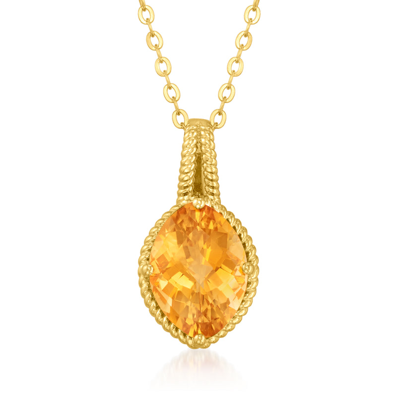Citrine teardrop pendant necklace with gold over sterling chain and loop bail