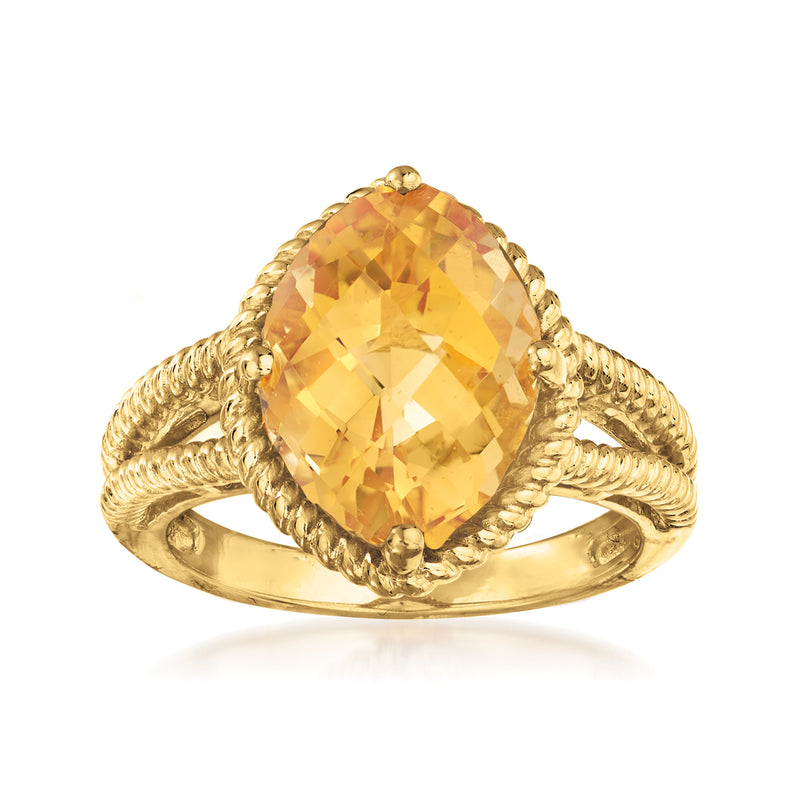 Cushion-cut citrine gemstone ring in 18kt gold over sterling, oval halo setting
