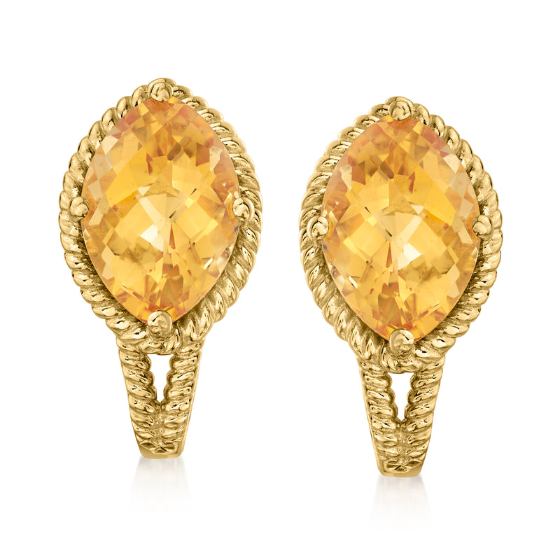 Oval citrine gemstone earrings in gold over sterling with rope bezel, post style
