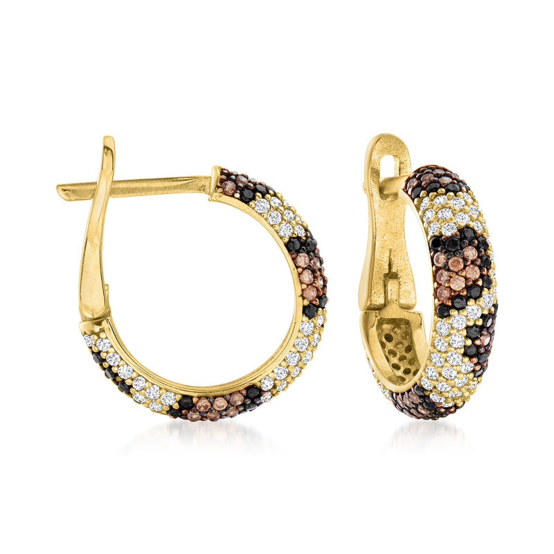 Gold-tone huggie hoop earrings with multicolored CZ leopard-print detail