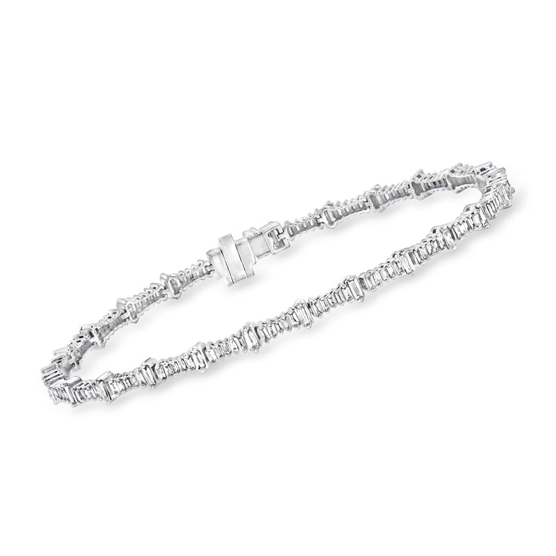14kt white gold baguette diamond tennis bracelet with rectangular stones