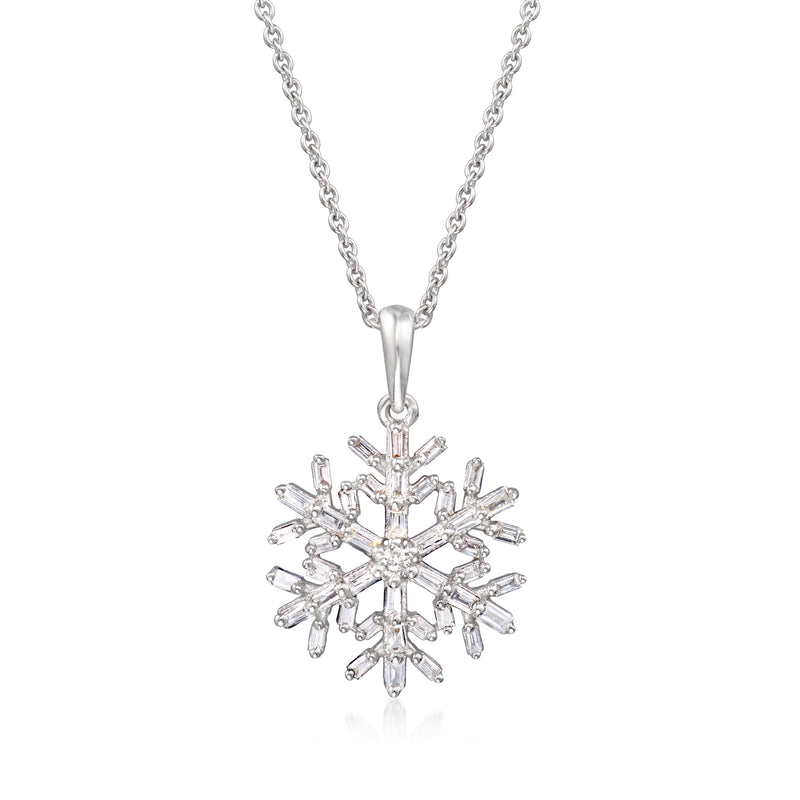 Sterling silver snowflake pendant necklace with diamond accents