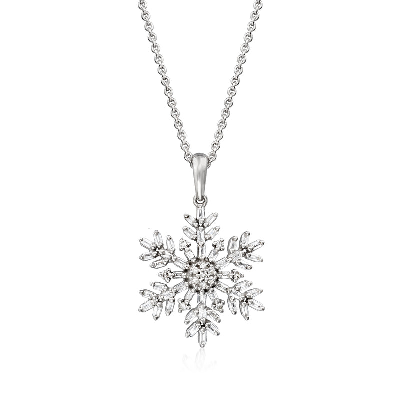 Sterling silver diamond snowflake pendant necklace, round center stones
