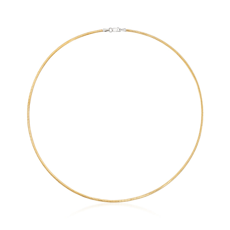 Two-tone omega necklace, slim gold-tone wire chain with small clasp