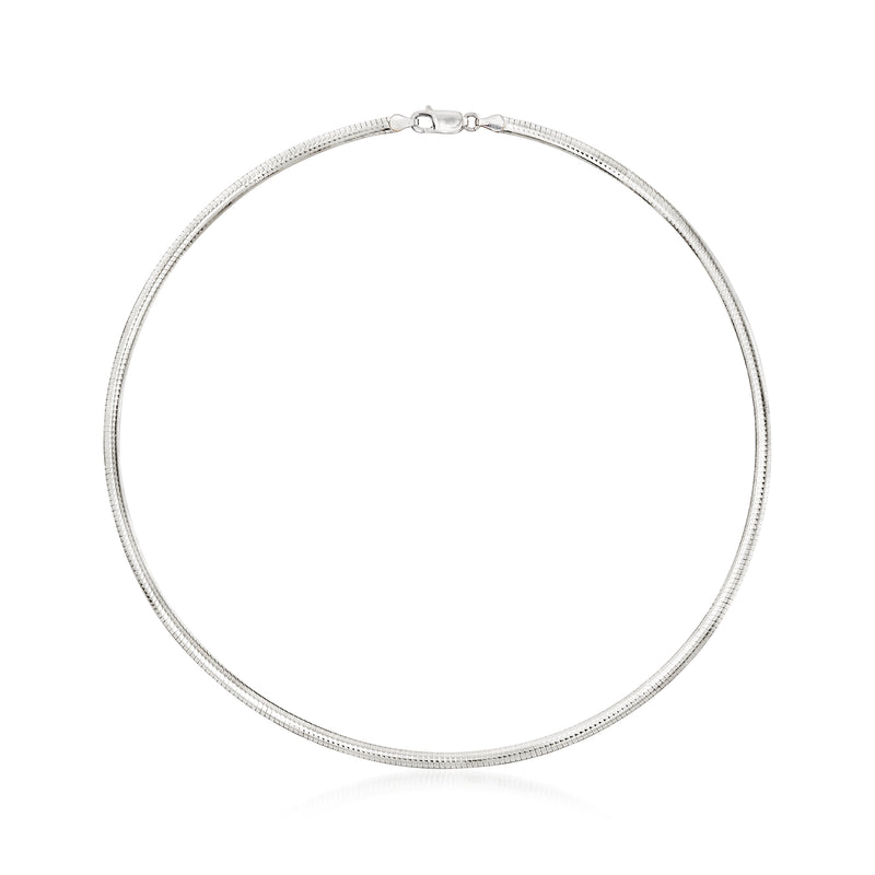 Reversible omega necklace in silver tone sterling silver, thin omega links, clasp