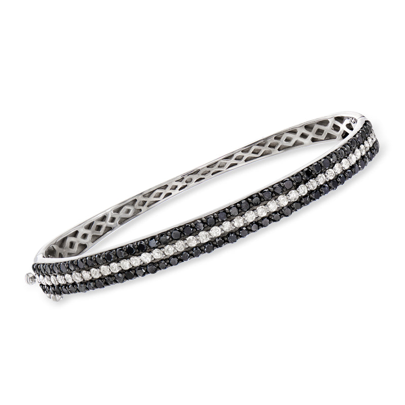 Sterling silver black and white diamond bangle bracelet