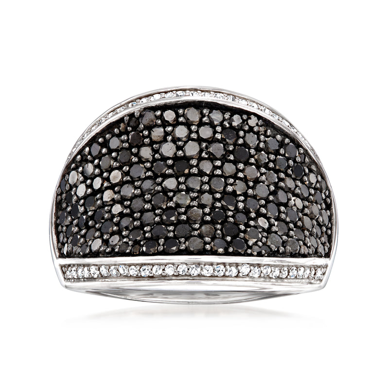 Sterling silver dome ring with black and white diamonds