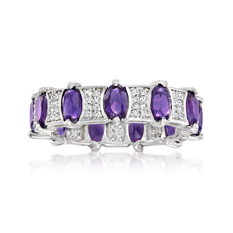 Sterling silver eternity band with oval amethyst stones and white topaz accents