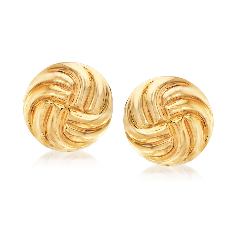 Yellow gold knot stud earrings with round twisted texture