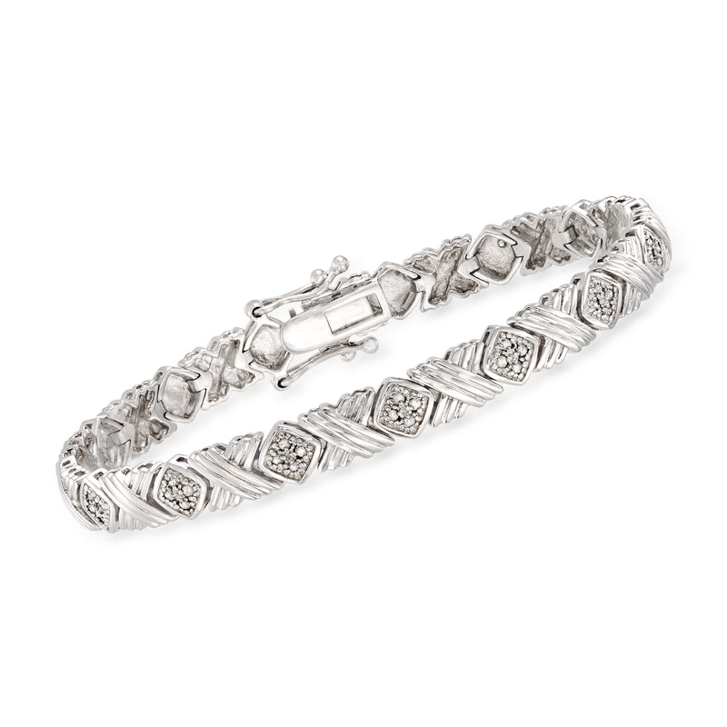 Sterling silver diamond X-link bracelet with repeating square settings