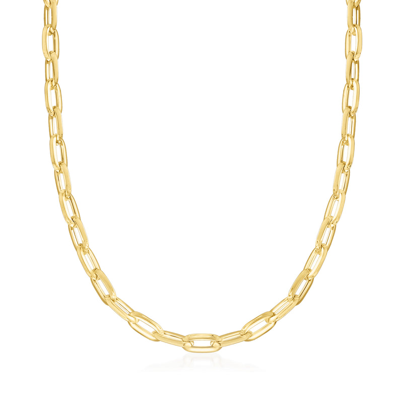 14kt yellow gold paper clip link necklace, polished oval chain links